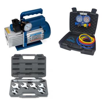 Pompa vuoto monostadio 51 lt/min inclusa nel kit installazione con set chiave dinamometrica e kit manometrico