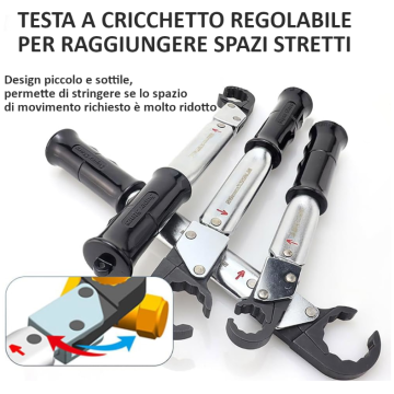 Set di chiavi dinamometriche a cricchetto con design sottile per raggiungere spazi stretti