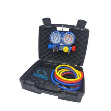 Gruppo manometrico 4 vie R32/R410A con 3 fruste da 1500mm e rubinetti a sfera, incluso nel Kit Elite.