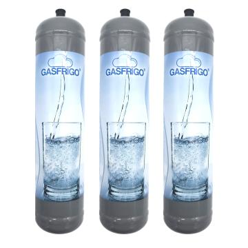 Kit 3 bombole CO2 600g marchio Gasfrigo, scorta convenienza per acqua frizzante.